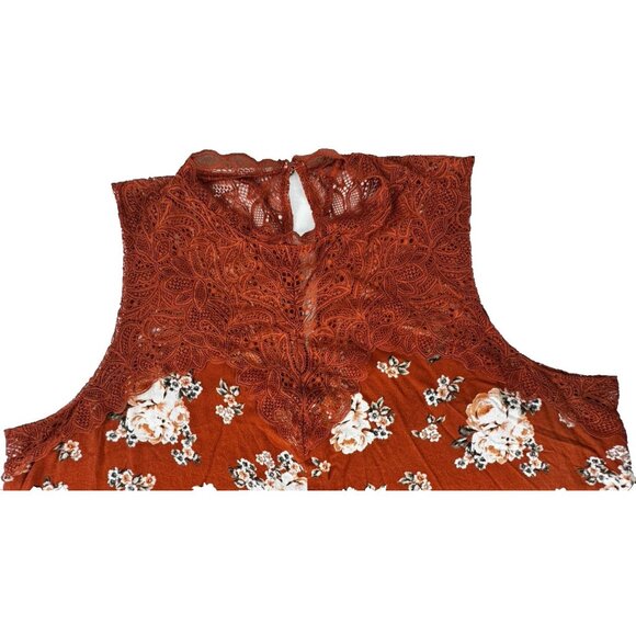 Torrid 5X Womens Rust Floral Lace Asymmetrical Tank Top Boho Glow Cottagecore - Picture 6 of 9